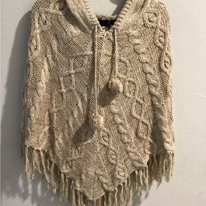 Cozy Cable Knit Hooded Poncho - Beige